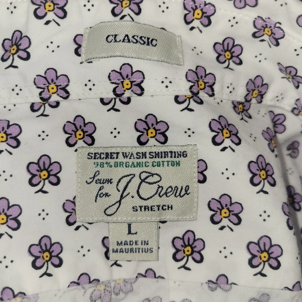 J. Crew Stretch Secret Wash Shirting Cotton Poplin Button Down Shirt Sz L Floral